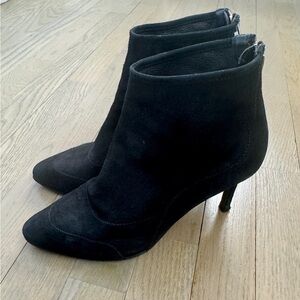 L.K. Bennett Black Suede Stiletto Round Toe Back Zip Ankle Boots Booties EU 37